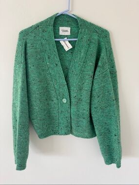 Green Speckled V-Neck Cardigan Sweater